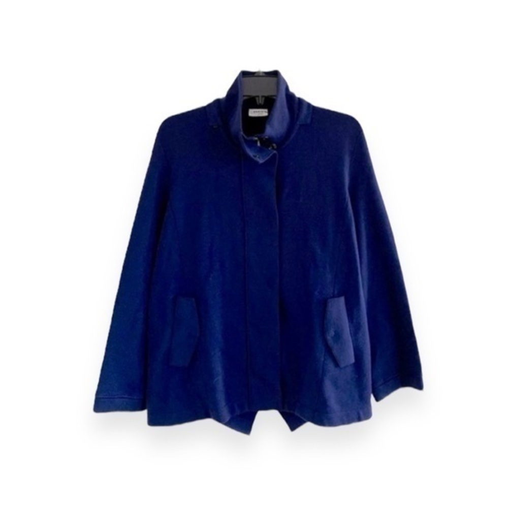 Akris Punto Navy Blue Wool Knit Stand Collar Zip Jacket US 14 Women